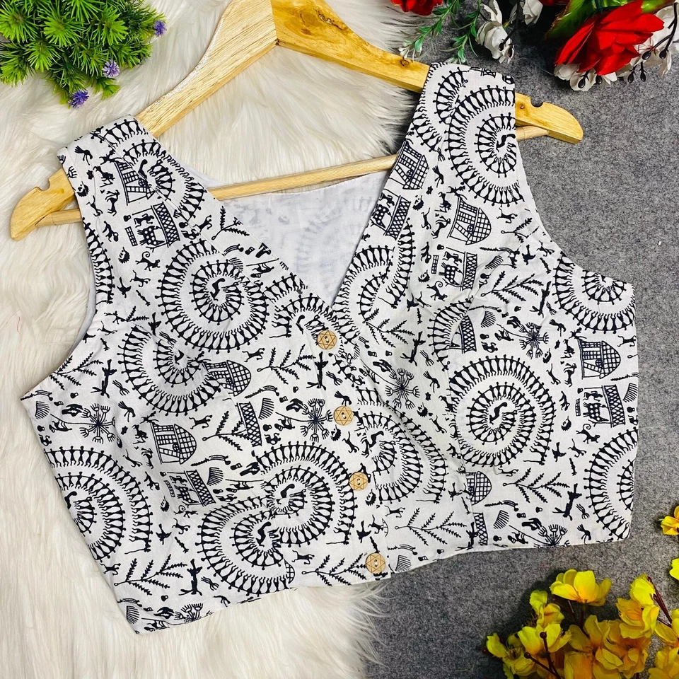 Blusa Sari Preparada Diseñador Sari Choli India Ropa de Fiesta Verano Algodón Top Foto 2 de 4