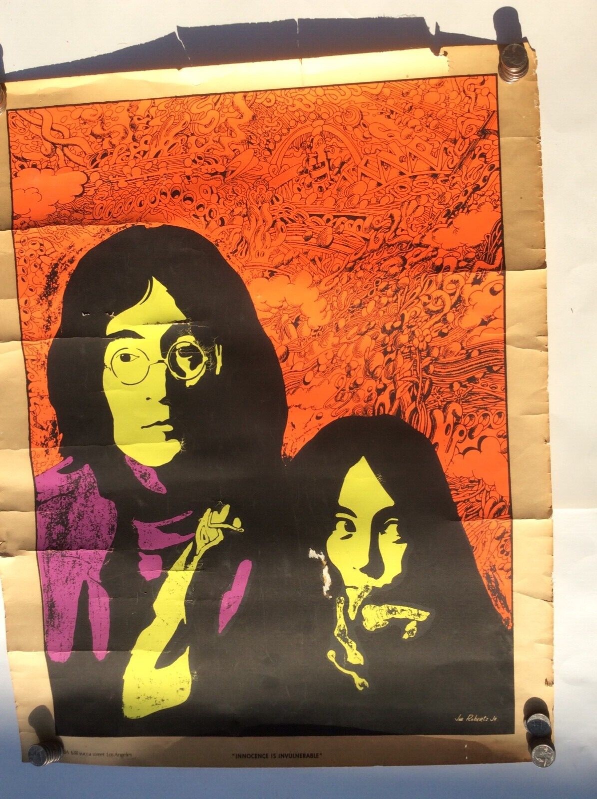 Original Vintage Blacklight Poster John Lennon & Yoko Ono Joe Roberts