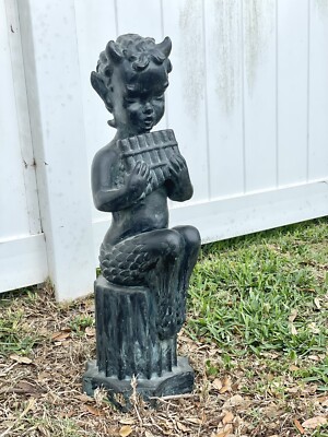 Vintage Faun Satyr Statue Pixie Pan Mid Century Cast Stone 1960s