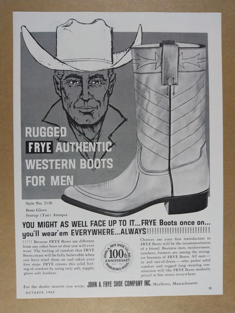 1963 Frye Bone Glove Stirrup Cowboy Boots vintage print Ad eBay