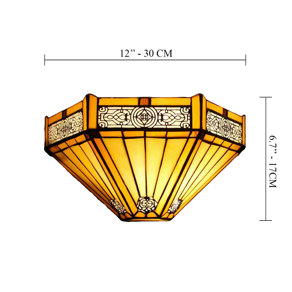 Tiffany Yellow Hexagon Style Wall Light Handcrafted Stained Glass Uplighter - Image 2 of 2