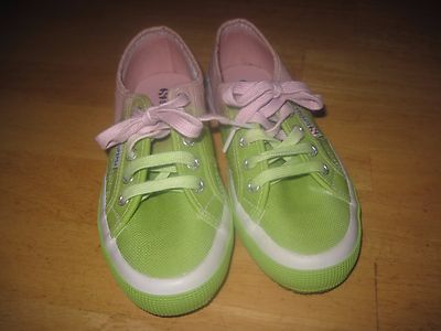 SUPERGA GIRLS GREEN/PINK SNEAKERS-4.5 (36)-NEW WITHOUT BOX-MARKS ON SOLE-GREAT