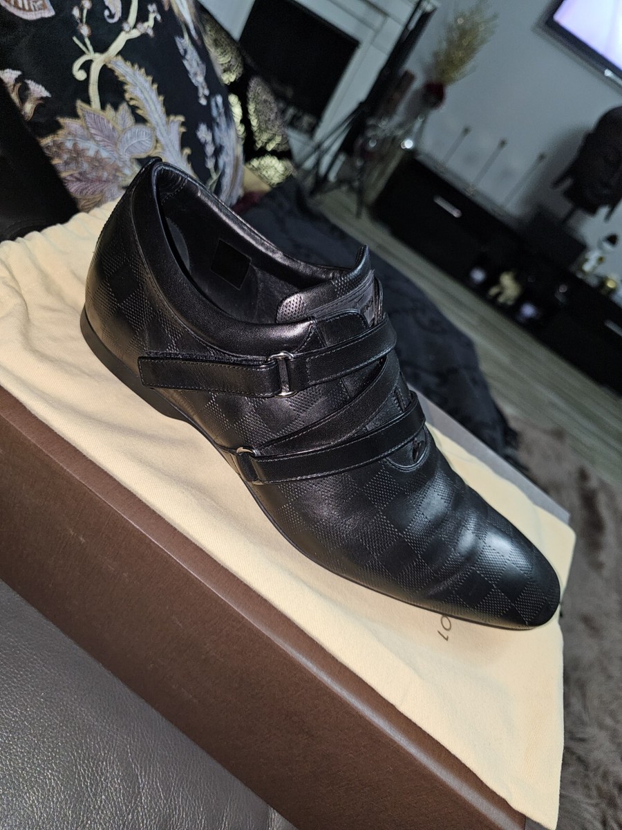 Louis Vuitton Mens Black LV Logo Size 9 Trinidad Shoes Derby 