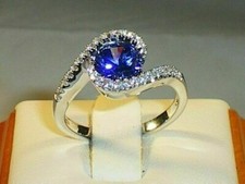 2 Ct Round Cut Blue Sapphire Simulated Engagement Ring 14K Gold Plated Silver