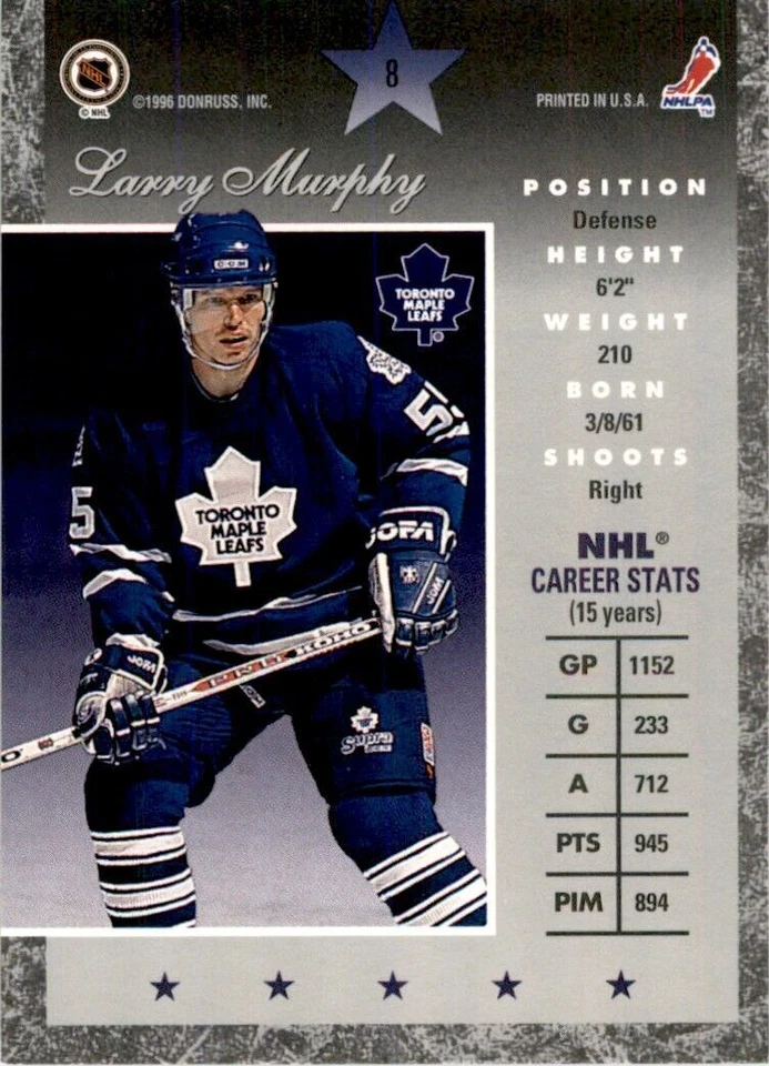 1996-97 Donruss Elite Larry Murphy . Toronto Maple Leafs #8 - Image 2 of 2