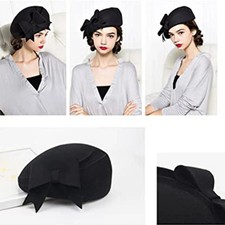 100 Wool Beanie Hat French Dress Beret Winter Hat Vintage Fascinator Hats Black