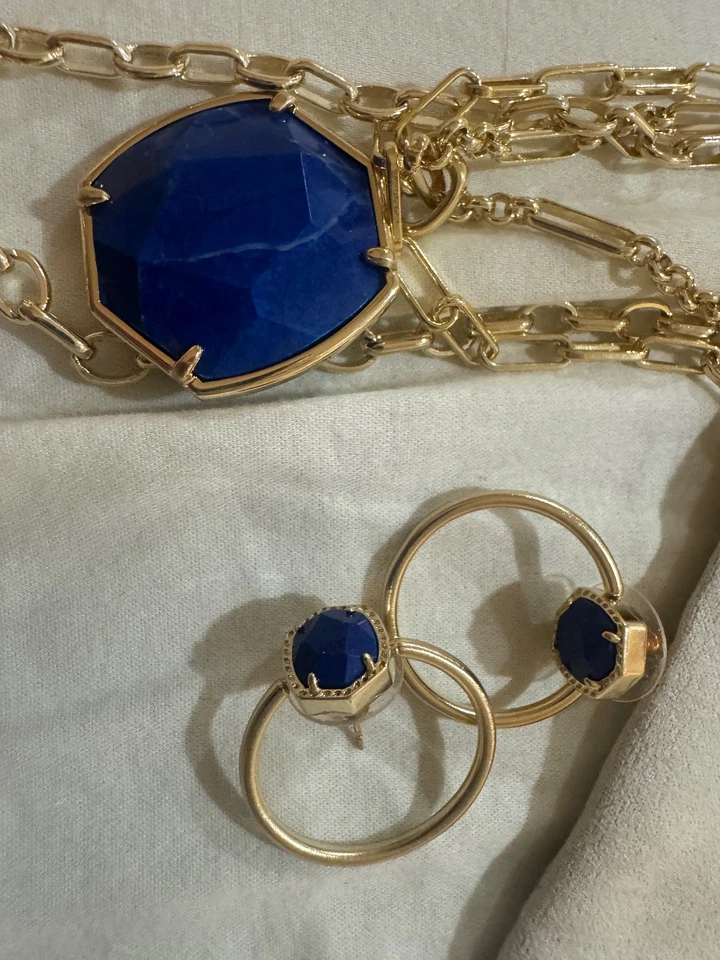 NUEVO Juego de collar/pendientes/pulsera cobalto Kendra Scott Davis dorado multihilo Foto 4 de 4