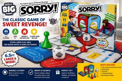 Really BIG Games Giant SORRY! Indoor & Outdoor Family Game 6.5 Ft Ages 5+
