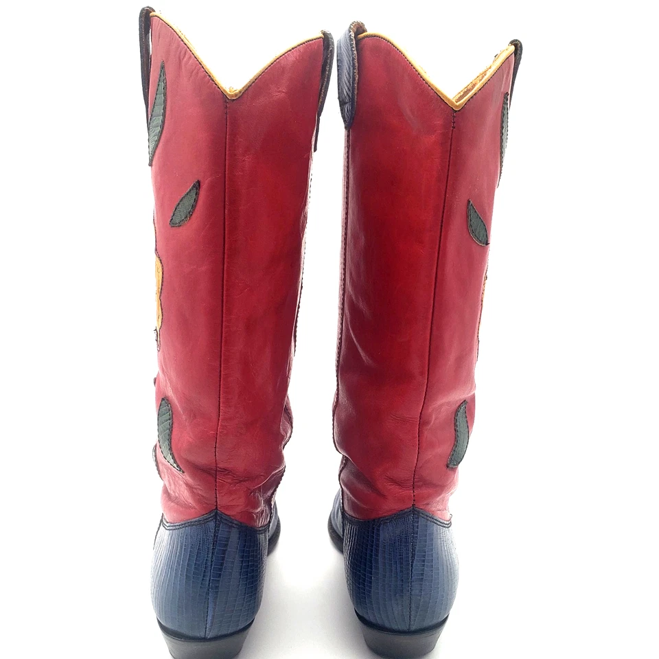 Nine West Womens Vintage Cowboy Boots Yellow Rose of Texas Leather 90s Y2K - Image 3 of 4