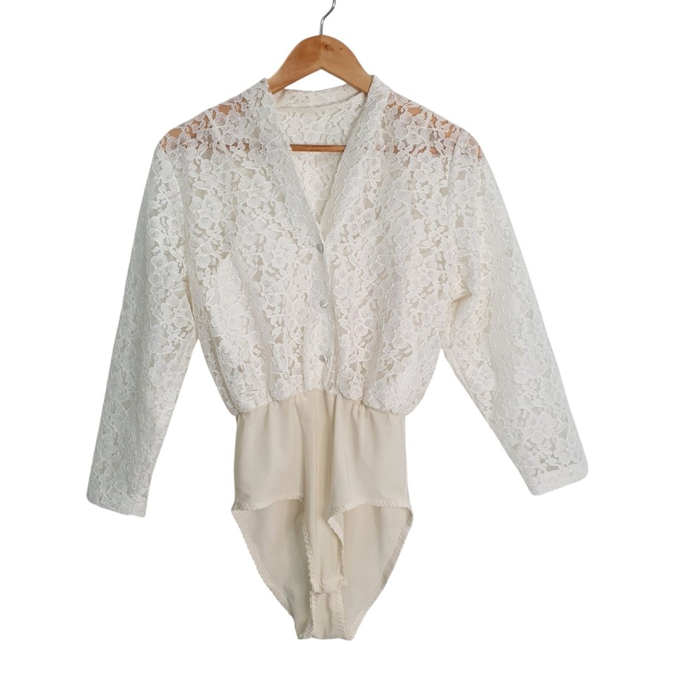 Target Size 10 Cream White Vintage 90s Lace Camisole Button Shirt Bodysuit