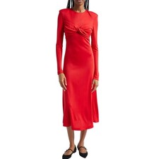 FARM Rio Women's Twisted Jersey Long Sleeve Crew Neck Midi Dress Red Size Small