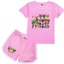 Sprunki Cartoon Clothes Short Sleeve T-shirt Shorts 2Pcs Sets Children Boutique