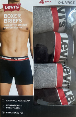 Levi's Men's Boxer 4 Pack XTRA LARGE XL BLACK + GRAY Cotton Stretch Boxer Briefs
