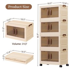 Plastic Storage Bins with Lids, 4 Tier 124QT Stackable Storage Containers with W