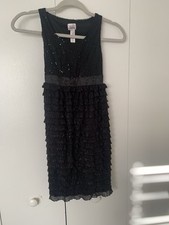 Justice Black Party Dress Sequin Top Sparkle Layered Ruffle Skirt 10 Tie Back