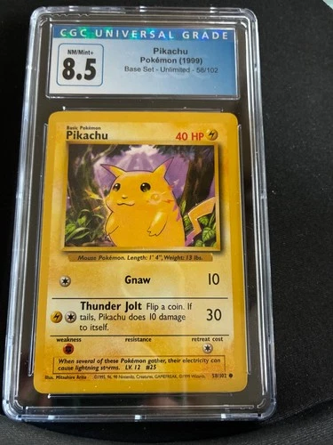 Pikachu 58/102 Yellow Cheeks Unlimited Base Set CGC 8.5 NM/MINT+