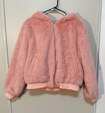 Womens Pink Hooded Fluffy Coat, Size L