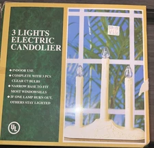 3 light Candolier Clear / Beige Wire Christmas Light Candolier - Vintage