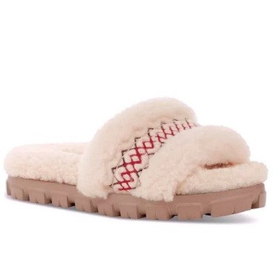 CozyUGG Women's Cozetta Braid Slip-On Sandals Sherpa embroidered $130 8 spring
