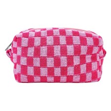 Pink Checkered Makeup Bag for Purse, Small Cute Cosmetic Pouch for Women, Y2K...
