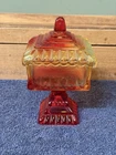 Vintage Jeanette Amberina Wedding Box Pedestal Candy Dish Red Yellow 2 Piece