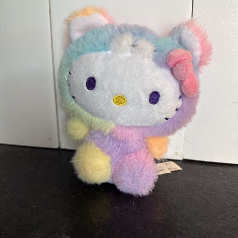 Hello Kitty Sanrio Plush Toy 6.5” Rainbow Sherbet Multicolor Soft Bow Toy Cute