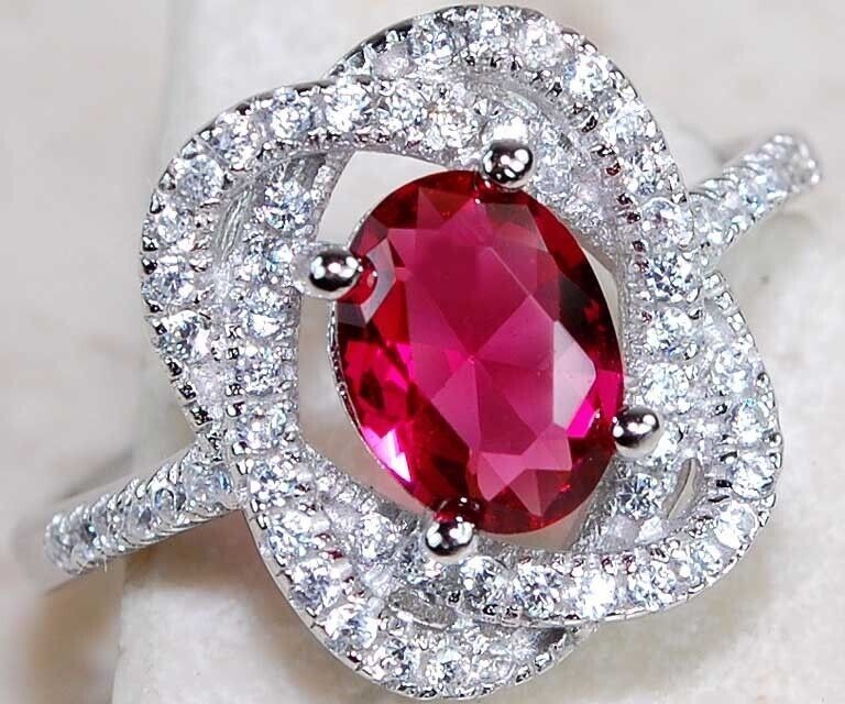 2CT Heat Treated Rubellite Tourmaline 925 Sterling Silver Ring Jewelry Sz 7 &5-8
