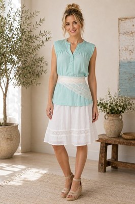 Noa Noa White Cotton Voile Solid A-Line Knee Length Skirt XXL 44 New