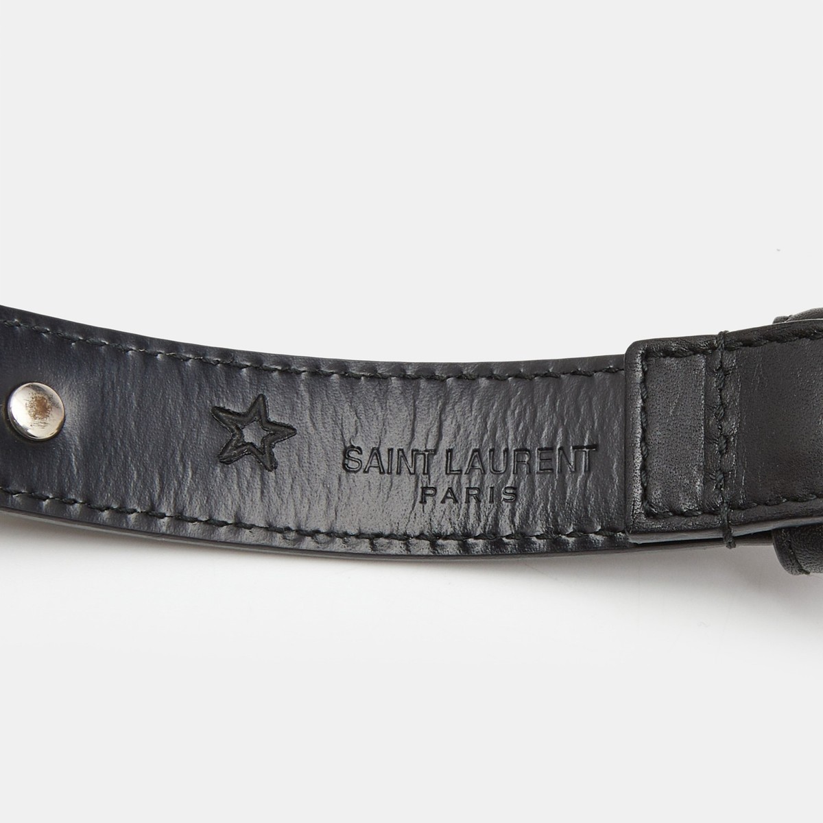 Saint Laurent Black Leather Studded Slim Buckle Belt 100CM