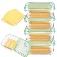 4 Pack Sliced Cheese Container for Fridge, Butter Block Cheese Slicer Holder wit