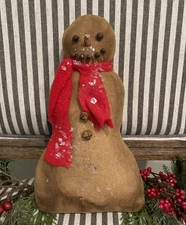 PRIMITIVE  Artist Handmade Grunge CHRISTMAS SNOWMAN Doll 11” OOAK