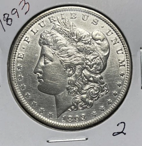 1893 MORGAN SILVER DOLLAR,  AU DETAILS!