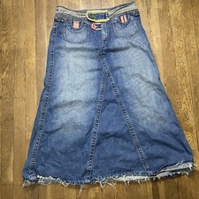 Vintage Boho Patchwork Women s Custom denim Skirt By Carol Anderson Size 8