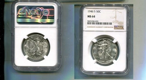 1946 S WALKING LIBERTY SILVER HALF DOLLAR NGC MS64 7698T