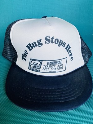 Vintage The Bug Stops Here Exterminal Inspection Termite Pest Control Hat 80 s
