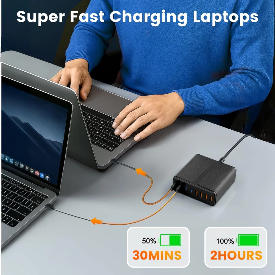 320W USB C Charger Block, 8-Port USB C Charging Station PD 65W PC Laptop Fast... - Image 3 of 4