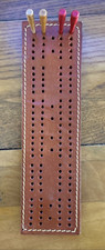 Vintage Handmade 7 Inch Leather Cribbage Board 2-Player With Wood Pegs Box