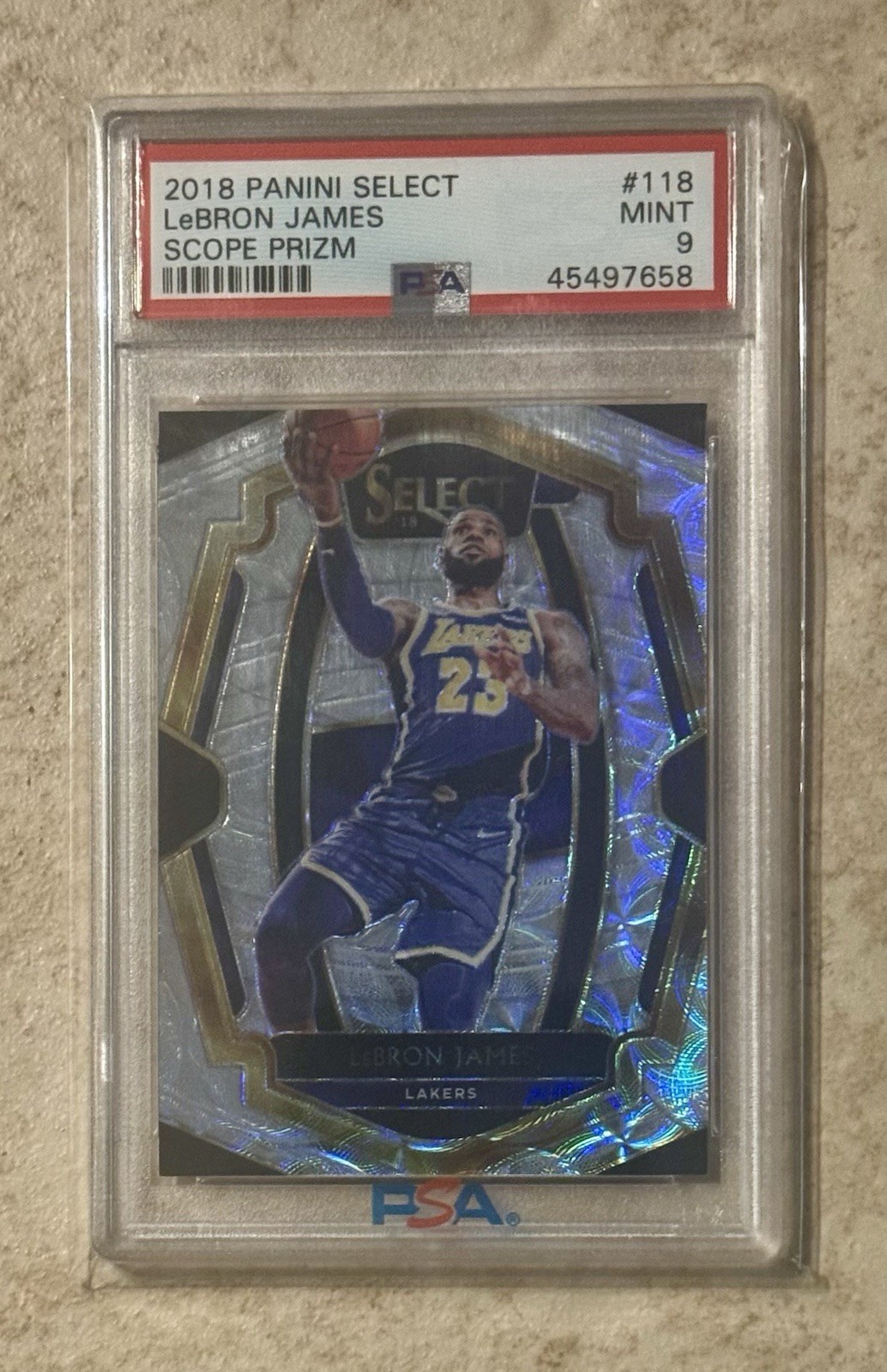 2018-19 Panini Select LeBron James Premiere Level Scope Prizm #118 PSA 9 Mint