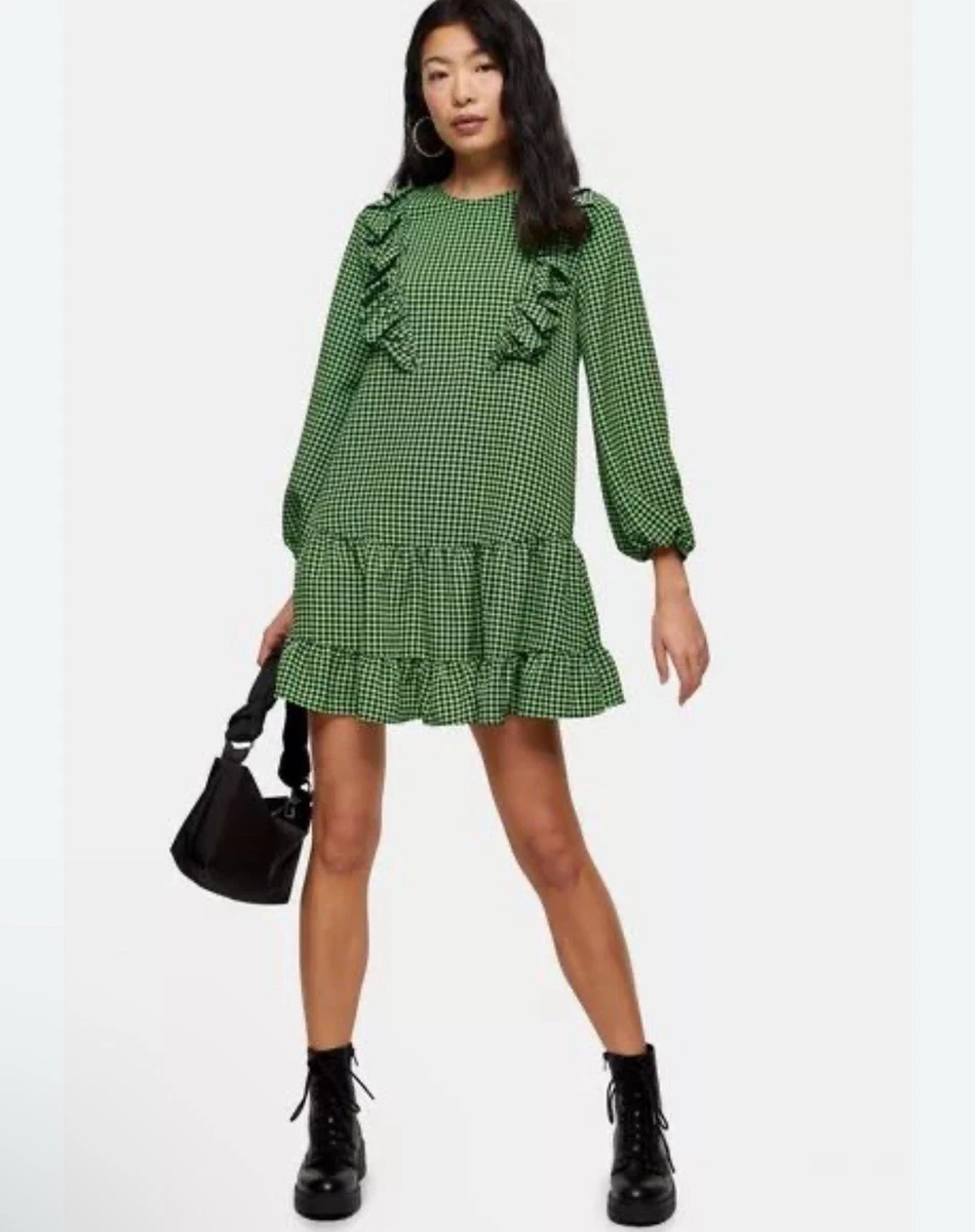 slim fit dress slacks Topshop Cap Sleeve Ruched Dress Green Check