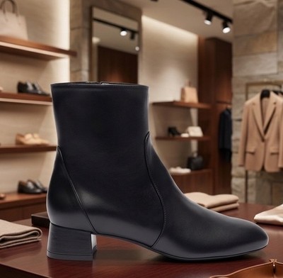 Stuart Weitzman Vivienne Reißverschluss Stiefeletten schwarz Leder Blockabsatz Damen UK 2,5