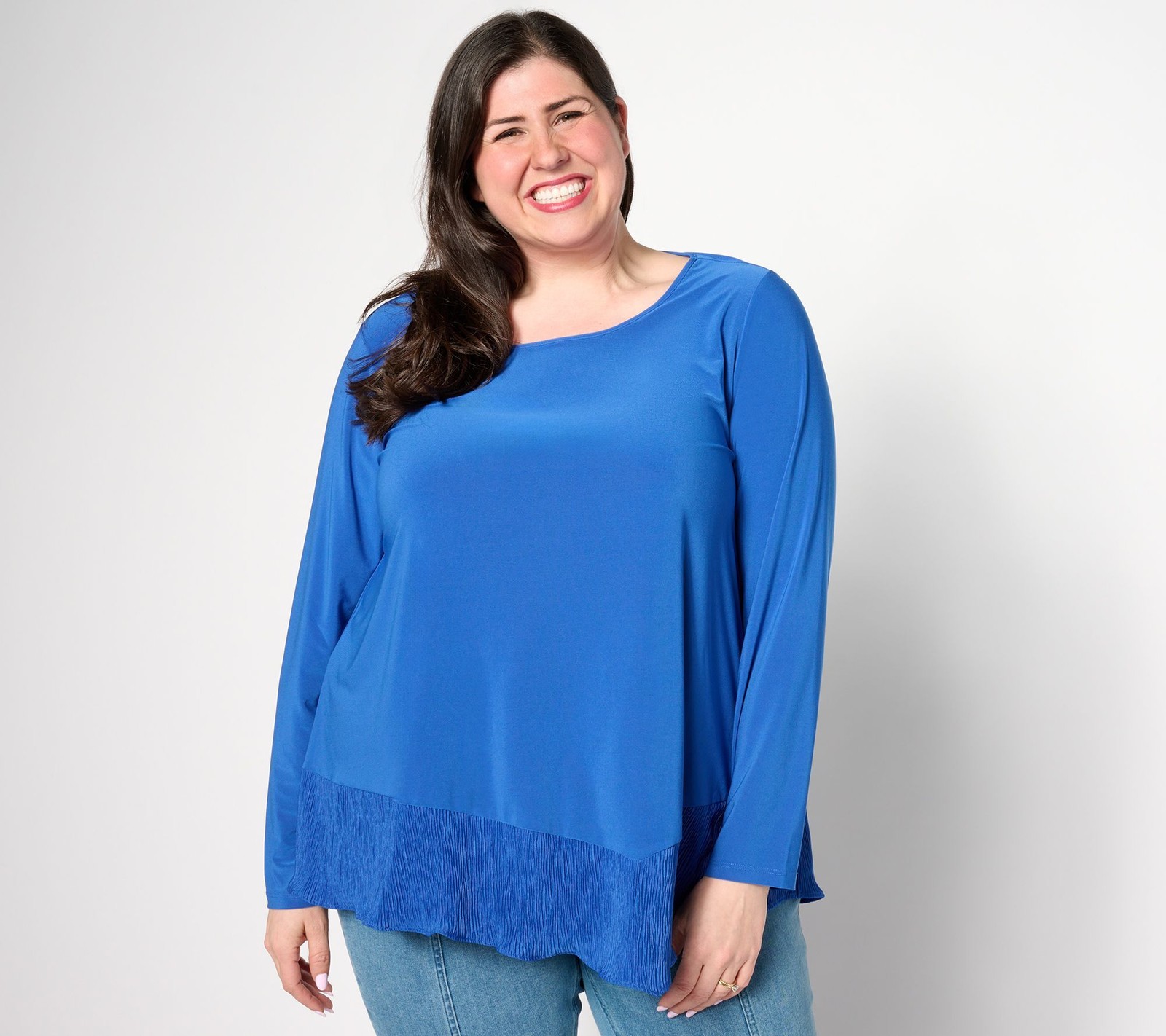 Women with Control Women's Top Sz L Como Jersey Mix Media Blue A636527