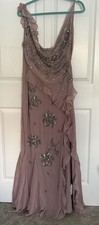 ASOS Cowl Maxi Dress Formal Ruffle Slit Sequin Mauve Embellished Gown Size 6