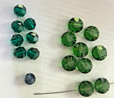 17 Vintage Swarovski 5100 Crystal Beads faceted rounds, Tourmaline, Emerald