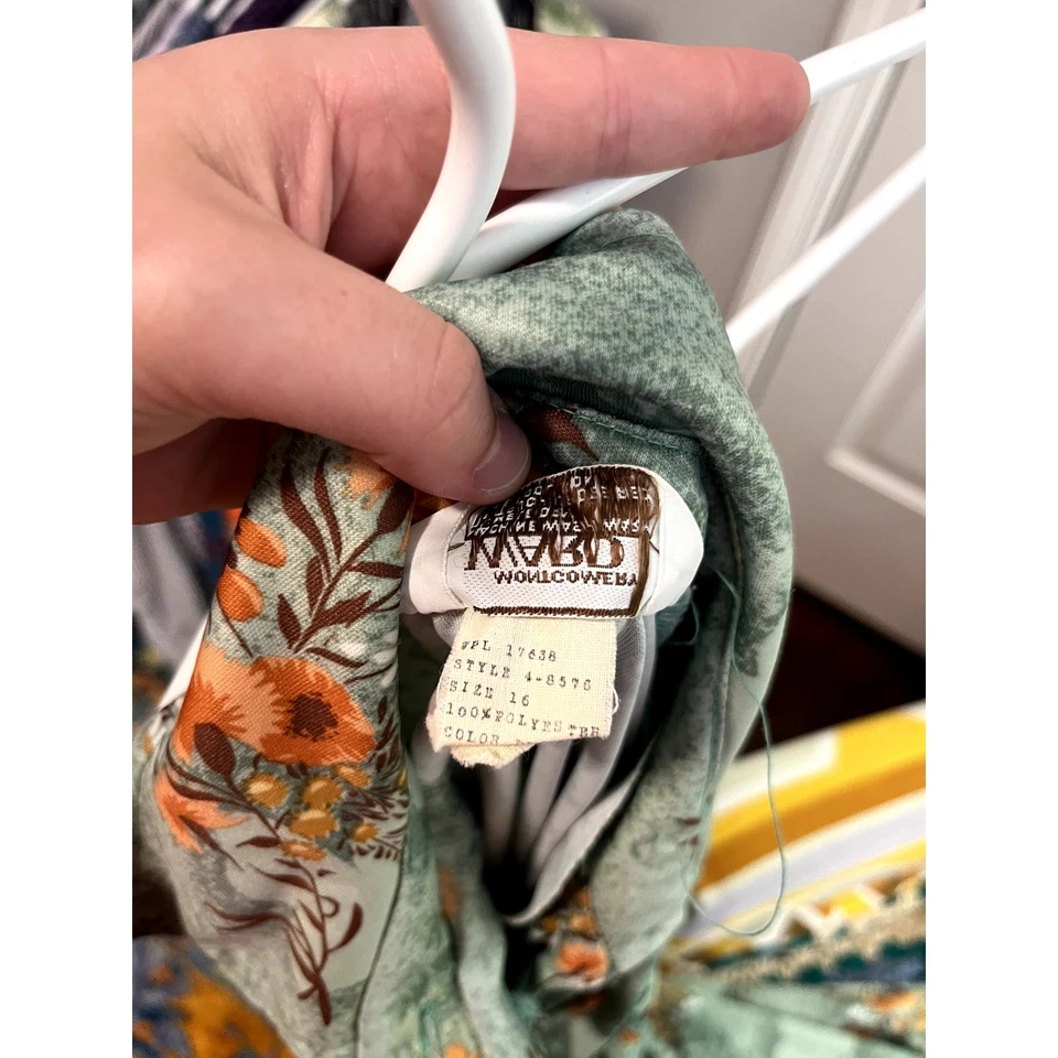 Vestido Disco Montgomery Ward Años 70 Naranja Verde Menta Otoño Floral Cuello Daga M Foto 3 de 4