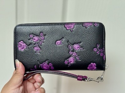 NWT Coach Long Zip Around Wallet With Floral Print CCL36 Black