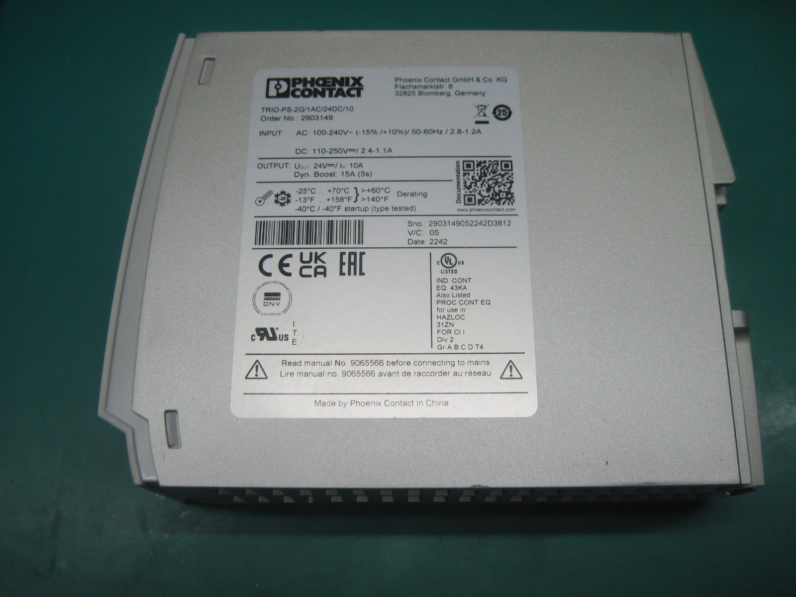 2903149 ( TRIO-PS-2G/1AC/24DC/10 ) PHOENIX CONTACT DIN RAIL POWER SUPPLY