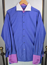 ROBERT GRAHAM Mens Size Large French Cuff Detailed Cutaway Collar Shirt Blue
