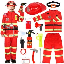 Firefighter Costume for Kids, Fireman Costume with Firefighter Tools, Fire Ex...