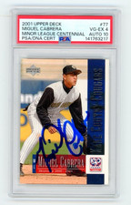 miguel cabrera signed auto 2001 upper deck centenial rookie card psa 4/10. rookie card picture