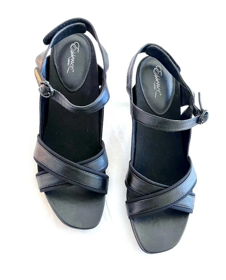 Sandalias de tacón Aetrex Essence Madeline negras con correa cruzada - Talla: 10 M Foto 3 de 4